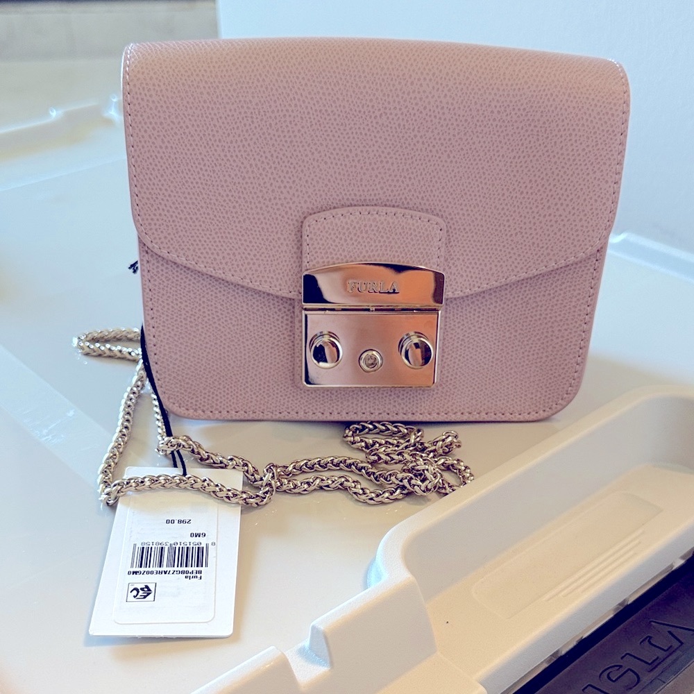 Furla Blush Crossbody Bag with Gold Accents NWT